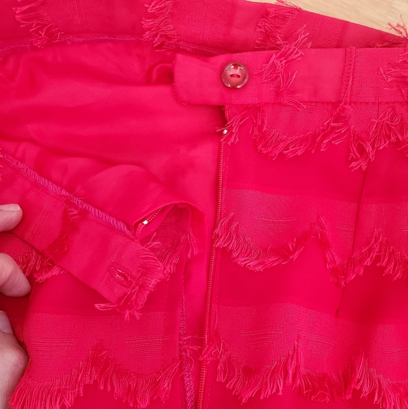60s Vintage Hand Sewn Red Eyelash Fringe 2 Piece Pencil Skirt Suit - Picture 14 of 16